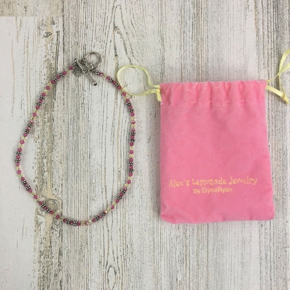 Elyse Ryan ER  16” Pink Yellow Alex Lemonade Crystals Necklace 925 SS Silver QVC